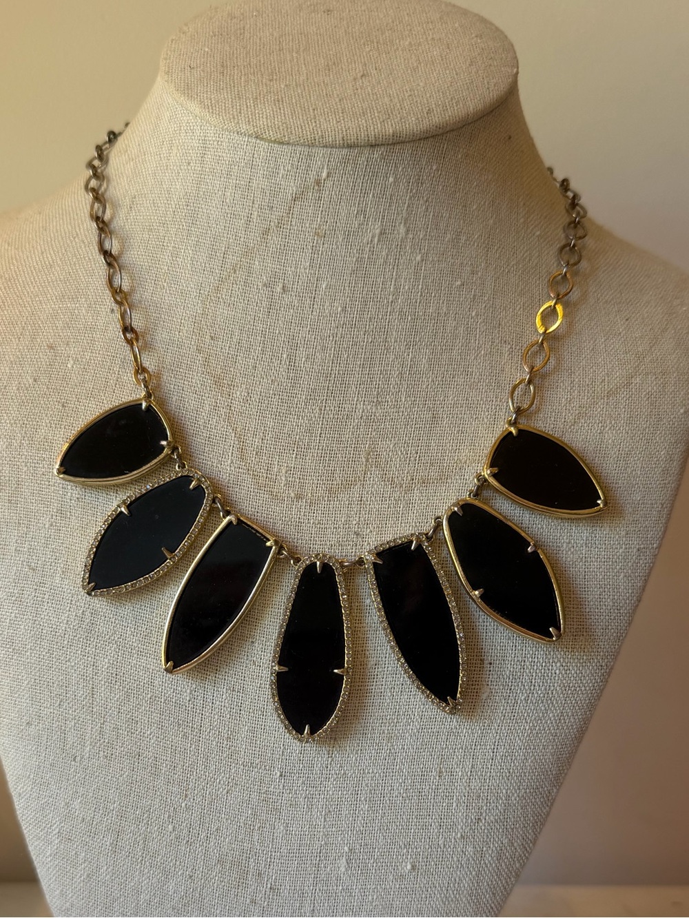Stella & Dot Gold-Trim Black Bib Necklace